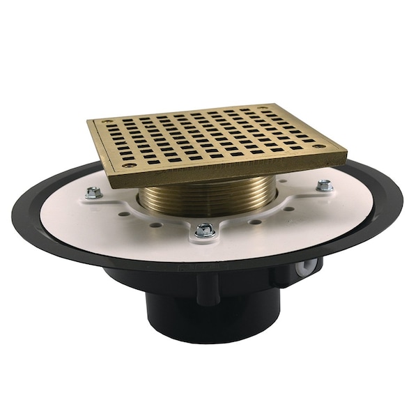 Jones Stephens 4in. Heavy Duty PVC Drain Base with 3-1/2in. Metal Spud and 6in. Nickel Bronze Strainer D50077 - main